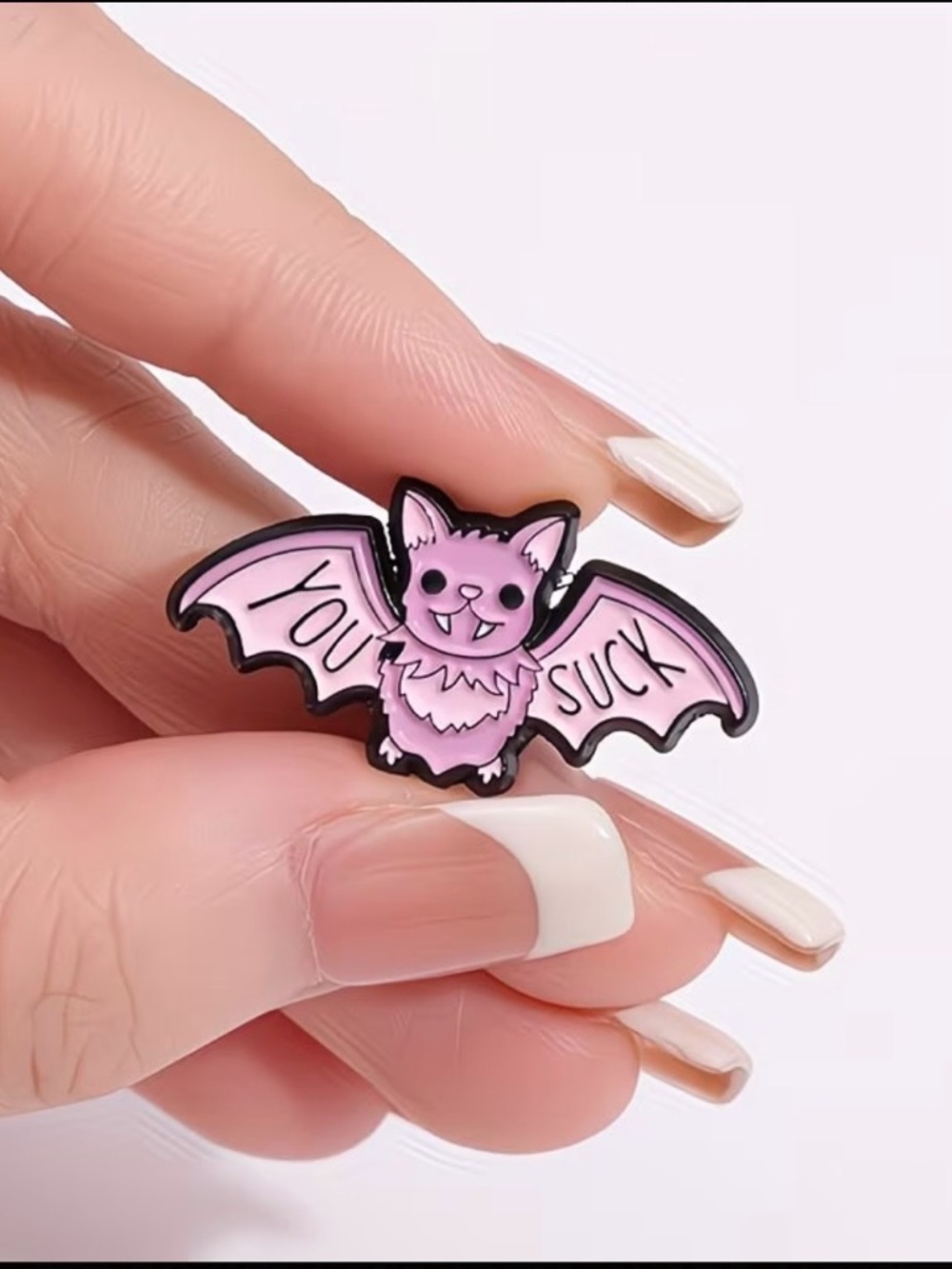 Pink 'You Suck' Bat Enamel Pin